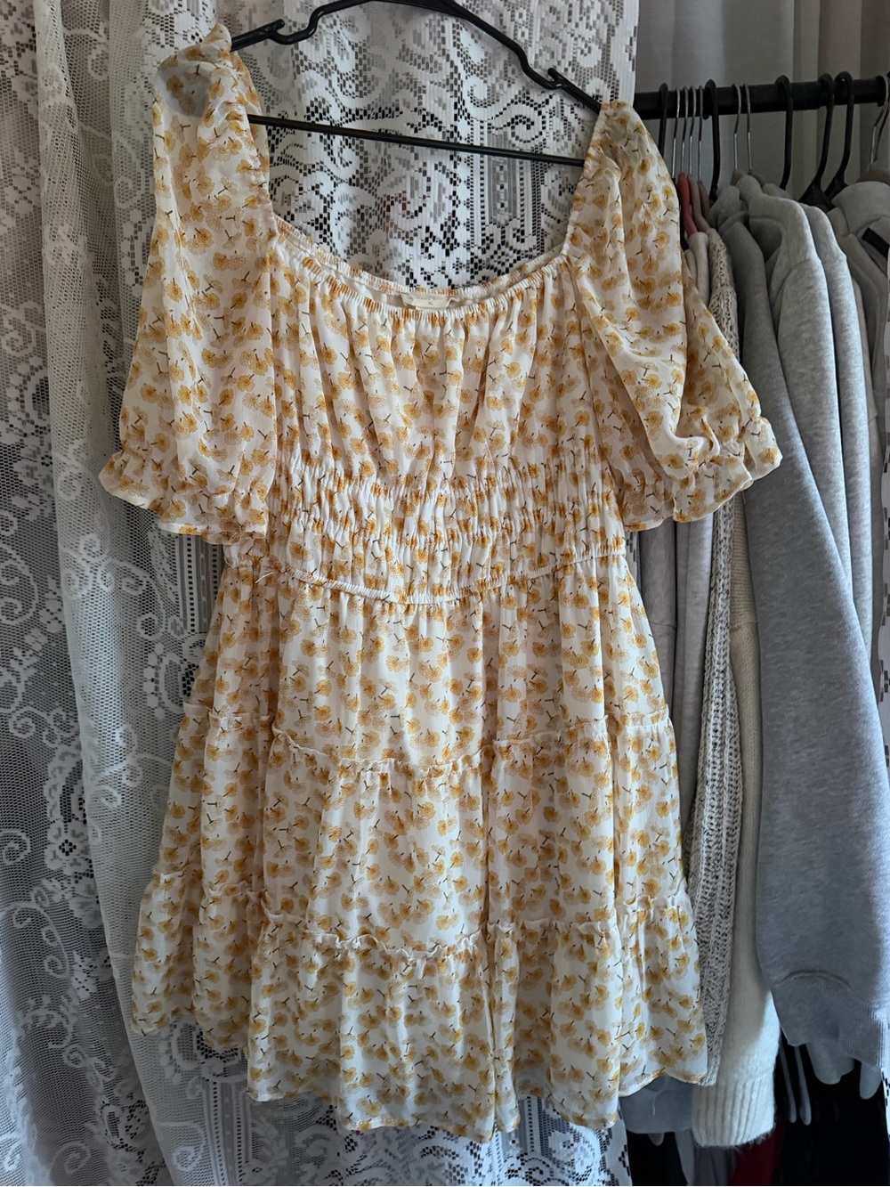 Altar'd State Yellow Floral Smocked Tiered Dress